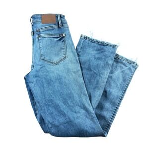 Judy Blue Dad Jeans Medium Wash High Rise Raw Hem Distressed Womens 3/26 denim